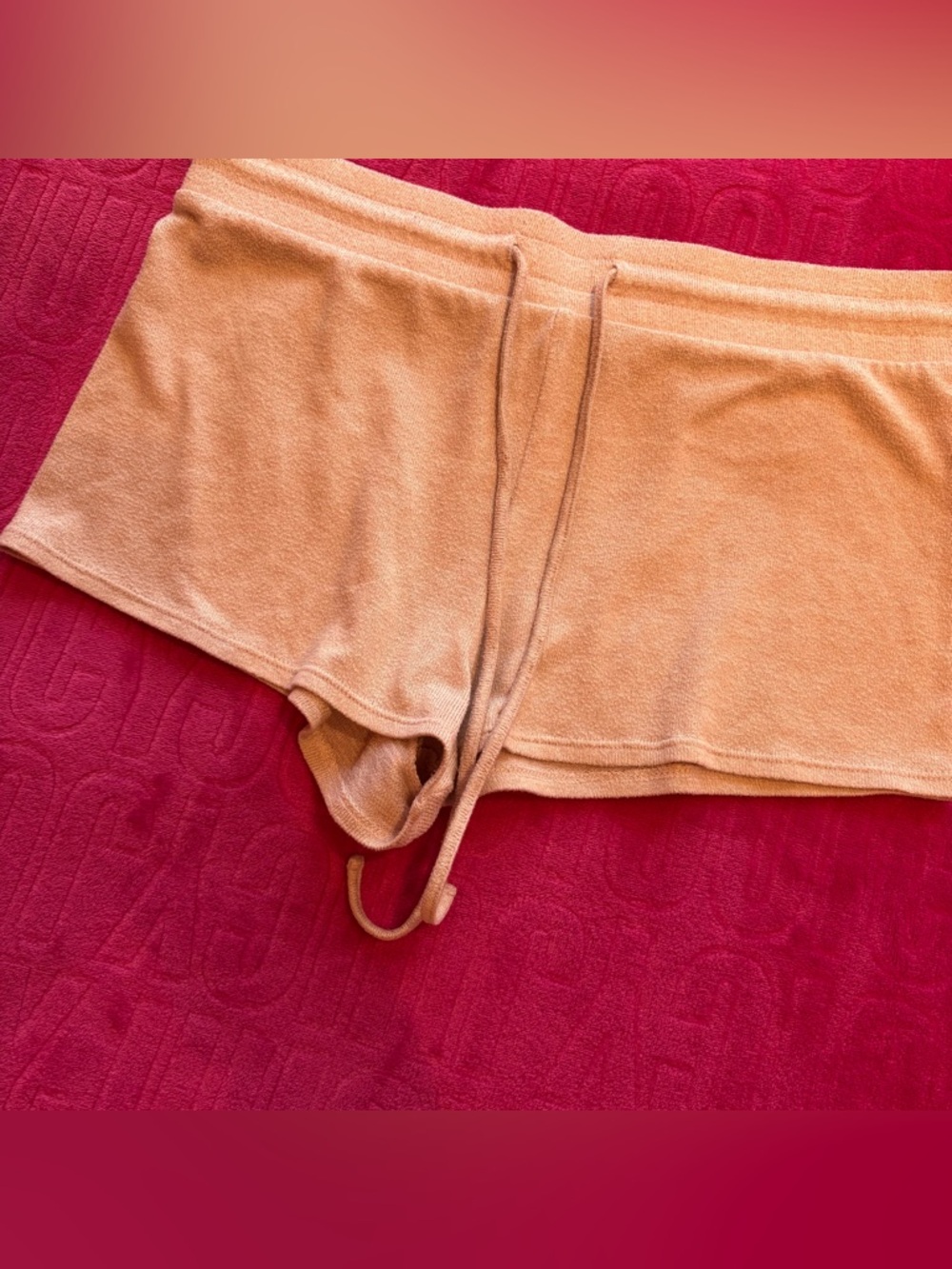 Garage light Pink / Beige Knit Lounge Shorts Y2K Cozy Low Rise - Picture 2 of 6